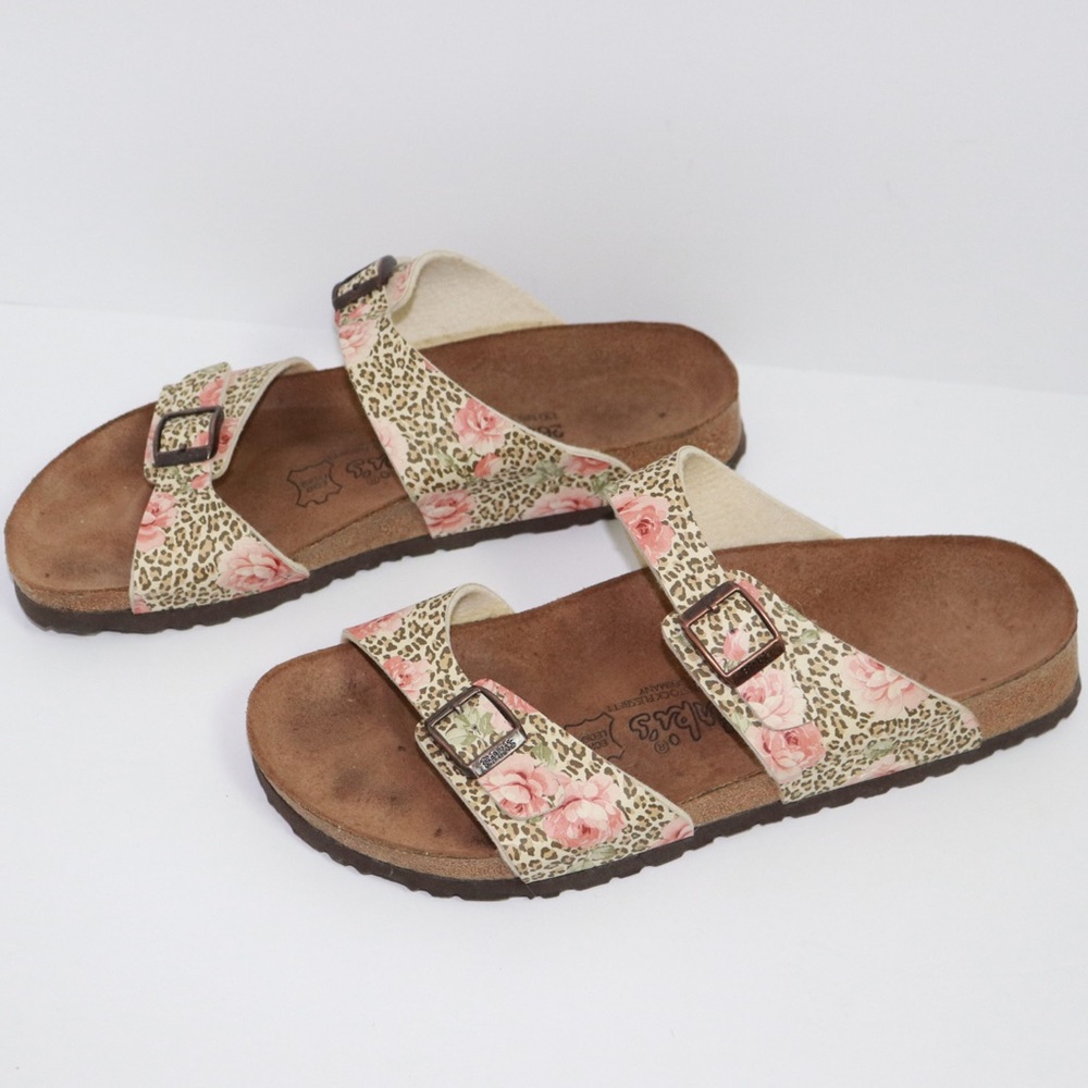 Birkis Rare Cheetah Floral Arizona Sandals 41 10